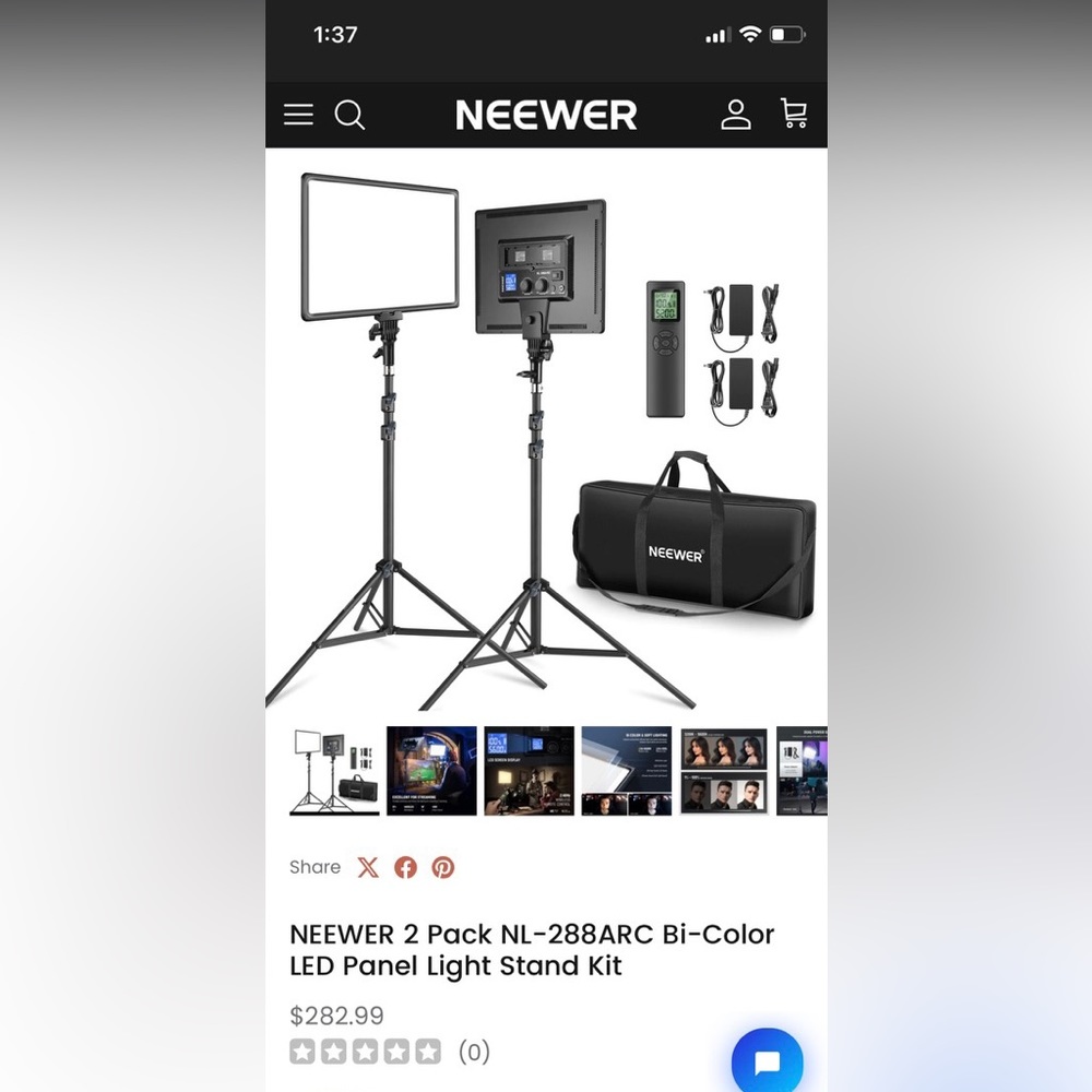 NEEWER 2 Pack NL-288ARC Bi-Color
LED Panel Light Stand Kit